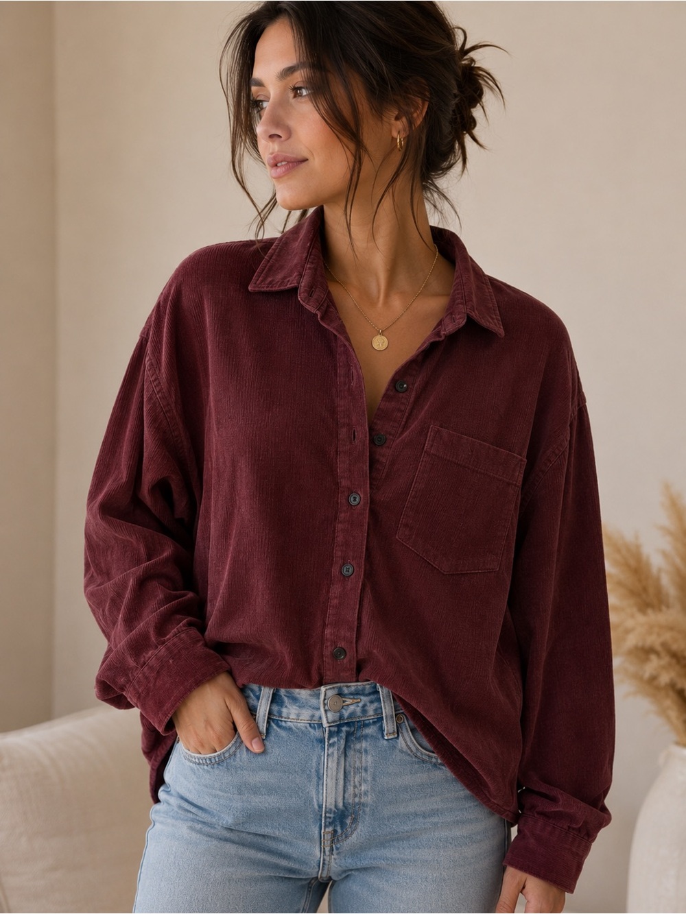 NWT Alpine Design Corduroy Button-Up Shirt – Maroon / Dark Auburn size XL